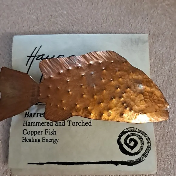 Artisan hand hammered and torched healing energy Copper Fish barrette - Picture 1 of 5